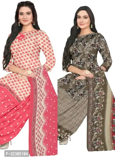 Elegant Multicoloured Cotton Printed Dress Material with Dupatta For Women - Pack of 2-thumb0