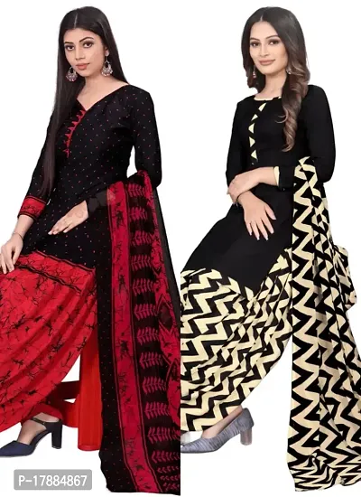 Black  Black Crepe Printed Dress Material with Dupatta For Women (Combo pack of 2)