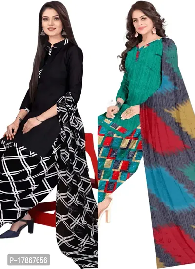 Black  Turquoise Crepe Printed Dress Material with Dupatta For Women (Combo pack of 2)
