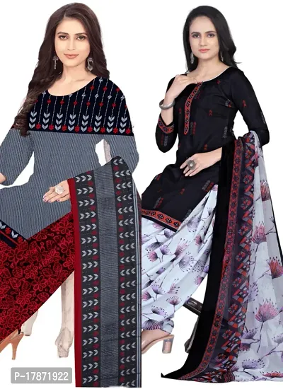 Grey  Navy Blue Crepe Printed Dress Material with Dupatta For Women (Combo pack of 2)