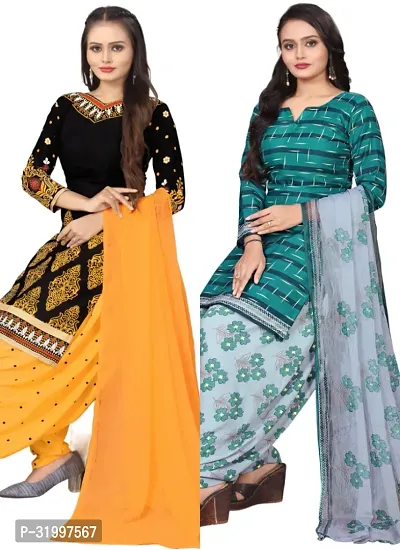 Elegant Multicoloured Cotton Printed Dress Material with Dupatta For Women (Combo Pack of 2)-thumb0