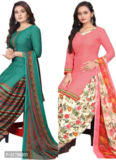 Elegant Multicoloured Cotton Printed Dress Material with Dupatta For Women (Combo Pack of 2)-thumb0