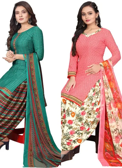 Stylish Cotton Printed Dress Material with Dupatta - Pack of 2