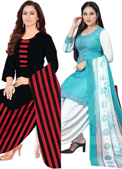 Stylish Crepe Digital Printed Unstitched Suits - Pack Of 2