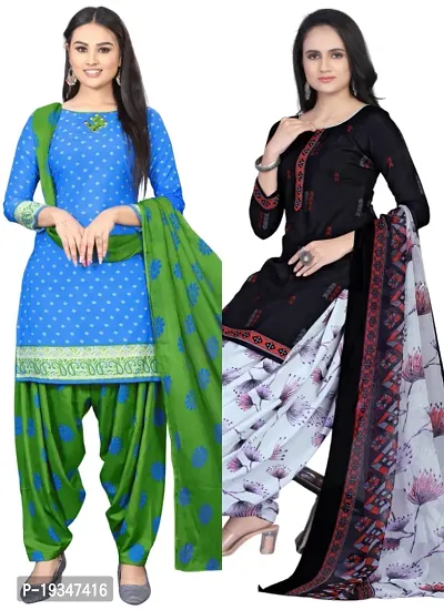 Blue  Navy Blue Crepe Printed Dress Material with Dupatta For Women (Combo pack of 2)