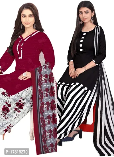 Elegant Multicoloured Crepe Digital Printed Dress Material with Dupatta For Women-thumb0