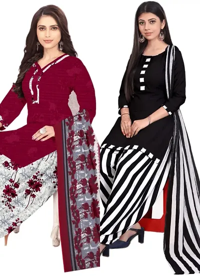 Elegant Crepe Digital Dress Material with Dupatta For Women