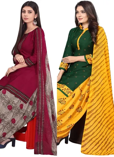 Crepe Dress Material with Dupatta For Women (Combo pack of 2)