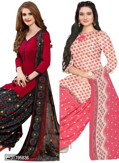 Elegant Multicoloured Cotton Printed Dress Material with Dupatta For Women (Combo Pack of 2)