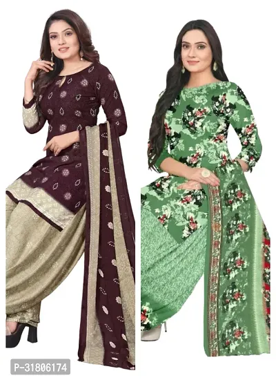 Elegant Multicoloured Cotton Printed Dress Material with Dupatta For Women (Combo Pack of 2)