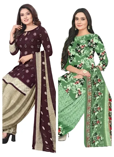 Stylish Cotton Blend Printed Unstitched Suits - Pack of 2