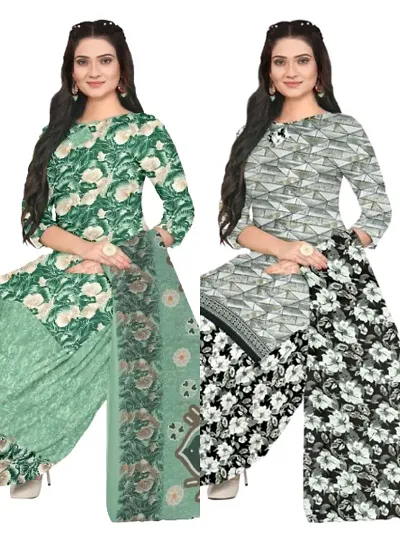 Stylish Cotton Blend Printed Unstitched Suits - Pack Of 2