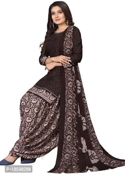 Brown  Red Crepe Printed Dress Material with Dupatta For Women (Combo pack of 2)-thumb2