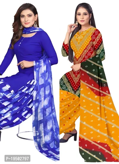 Blue  Multicolor Crepe Printed Dress Material with Dupatta For Women (Combo pack of 2)