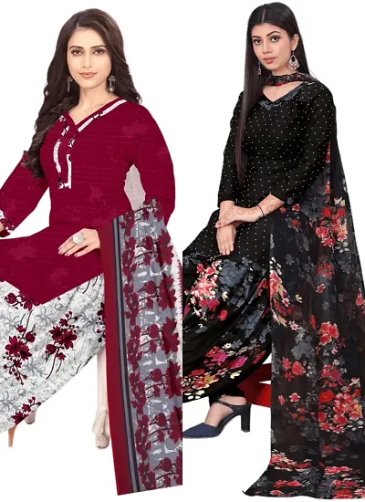 Elegant Crepe Digital Dress Material with Dupatta For Women