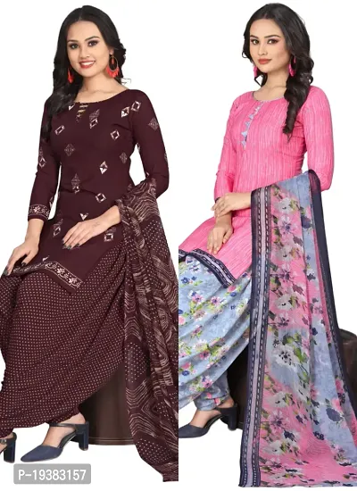 Wine  Pink Crepe Printed Dress Material with Dupatta For Women (Combo pack of 2)