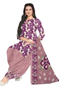 Elegant Purple Cotton Blend Printed Dress Material with Dupatta For Women-thumb1