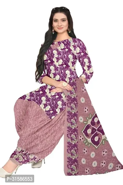 Elegant Purple Cotton Blend Printed Dress Material with Dupatta For Women-thumb2