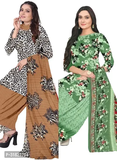 Elegant Multicoloured Cotton Printed Dress Material with Dupatta For Women (Combo Pack of 2)-thumb0