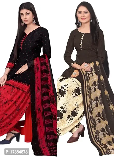 Black  Brown Crepe Printed Dress Material with Dupatta For Women (Combo pack of 2)