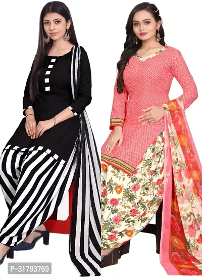 Elegant Multicoloured Cotton Printed Dress Material with Dupatta For Women (Combo Pack of 2)-thumb0