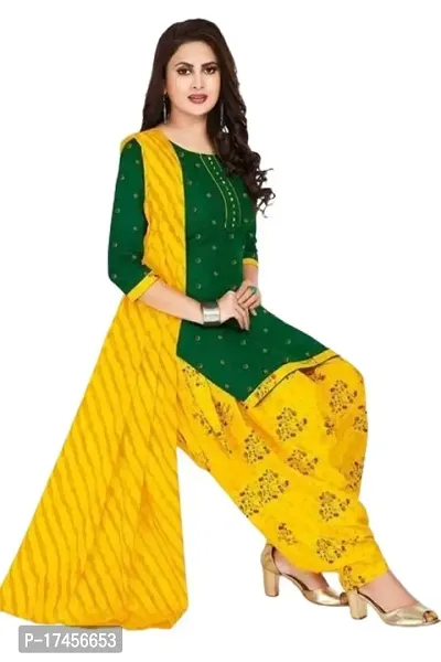 Elegant Green Rayon Ethnic Print Dress Material with Dupatta For Women-thumb0