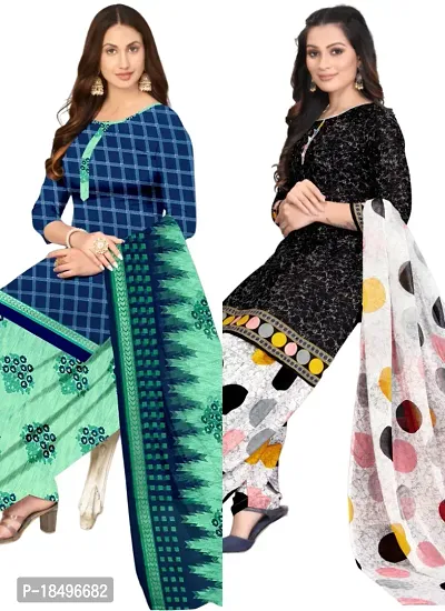 Blue  Black Crepe Printed Dress Material with Dupatta For Women (Combo pack of 2)