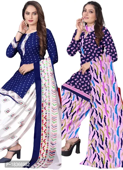 Navy Blue  Blue Crepe Printed Dress Material with Dupatta For Women (Combo pack of 2)