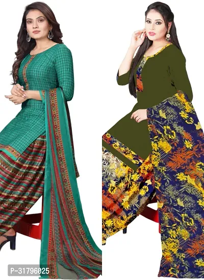 Elegant Multicoloured Cotton Printed Dress Material with Dupatta For Women (Combo Pack of 2)-thumb0