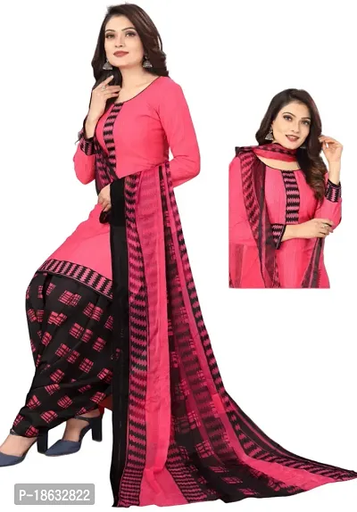 Black  Pink Crepe Printed Dress Material with Dupatta For Women (Combo pack of 2)-thumb3