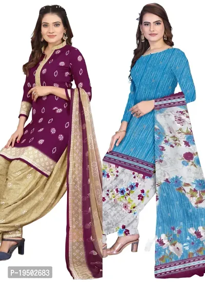 Purple  Blue Crepe Printed Dress Material with Dupatta For Women (Combo pack of 2)