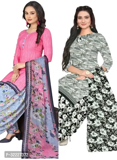 Elegant Cotton Blend Printed Dress Material with Dupatta (Pack of 2)-thumb0