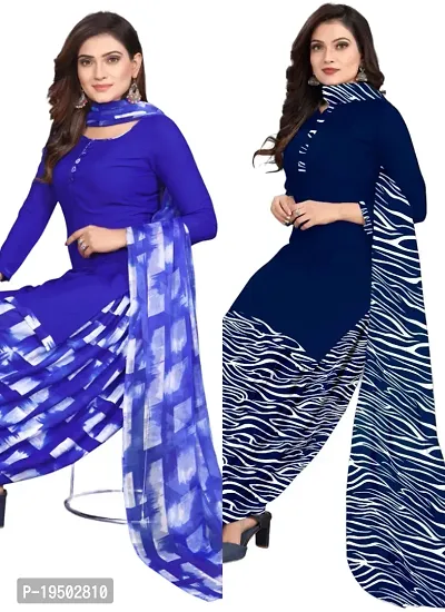 Blue  Navy Blue Crepe Printed Dress Material with Dupatta For Women (Combo pack of 2)