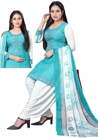 Black  Sea Green Crepe Printed Dress Material with Dupatta For Women (Combo pack of 2)-thumb2