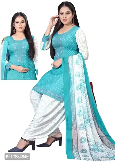 Black  Sea Green Crepe Printed Dress Material with Dupatta For Women (Combo pack of 2)-thumb3
