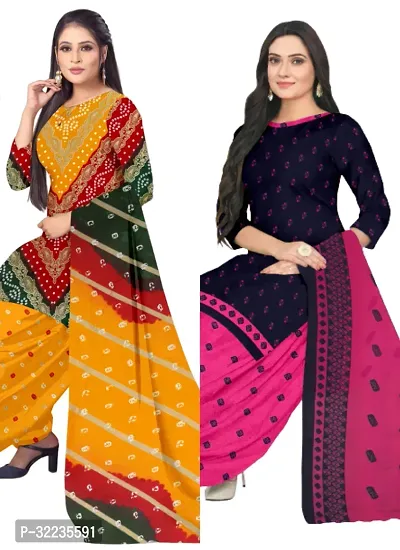 Elegant Multicoloured Cotton Printed Dress Material with Dupatta For Women (Combo Pack of 2)-thumb0