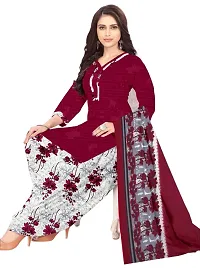 Elegant Maroon Crepe Printed Dress Material with Dupatta For Women-thumb1