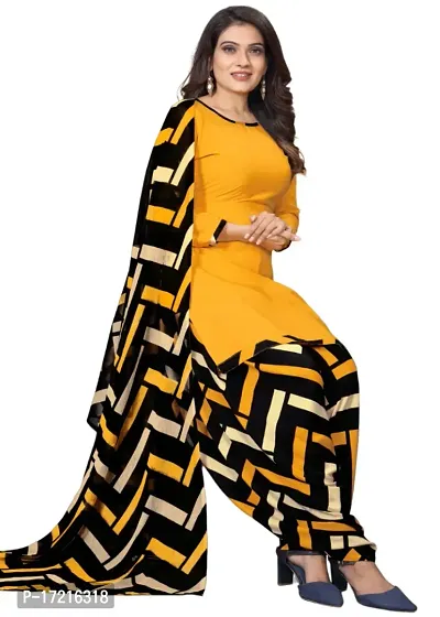 Elegant Yellow Crepe Printed Dress Material with Dupatta For Women-thumb0