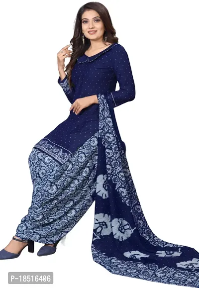 Navy Blue  Navy Blue Crepe Printed Dress Material with Dupatta For Women (Combo pack of 2)-thumb3