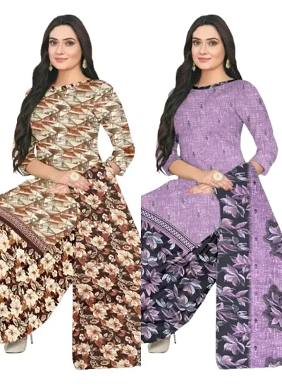 Stylish Cotton Blend Printed Unstitched Suits - Pack Of 2