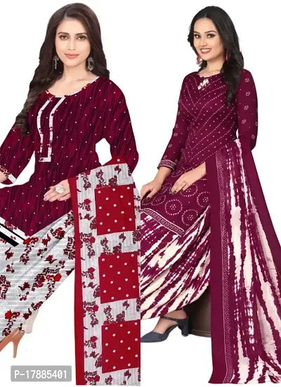 Maroon  Maroon Crepe Printed Dress Material with Dupatta For Women (Combo pack of 2)