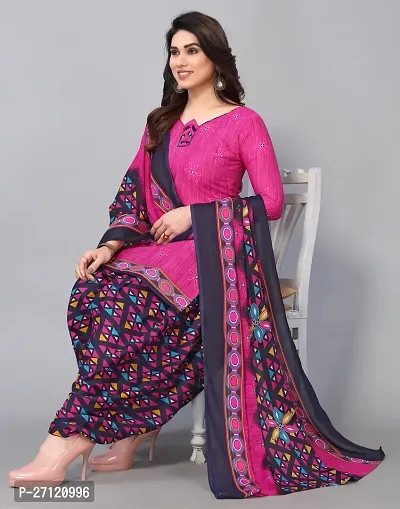 Elegant Pink Cotton Floral Print Dress Material with Dupatta For Women-thumb0