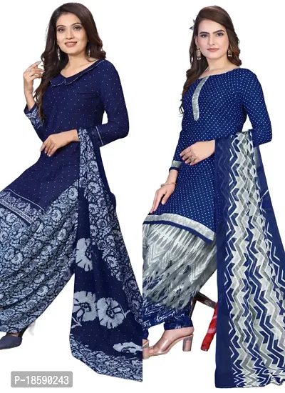 Navy Blue  Navy Blue Crepe Printed Dress Material with Dupatta For Women (Combo pack of 2)