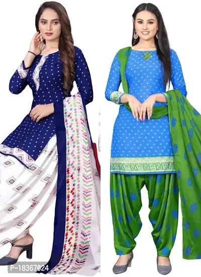 Navy Blue  Blue Crepe Printed Dress Material with Dupatta For Women (Combo pack of 2)