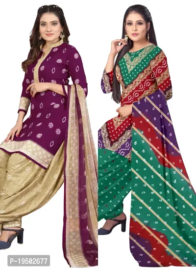 Purple  Multicolor Crepe Printed Dress Material with Dupatta For Women (Combo pack of 2)