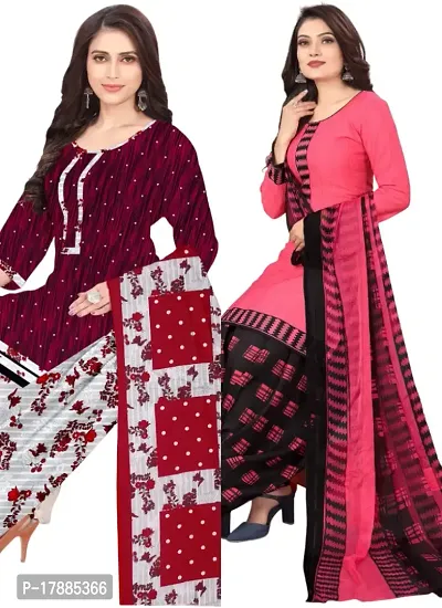 Maroon  Pink Crepe Printed Dress Material with Dupatta For Women (Combo pack of 2)