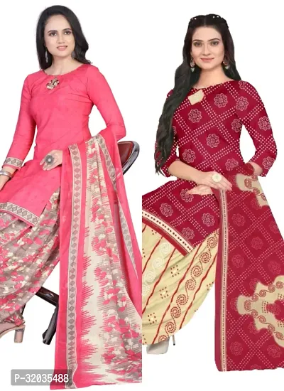 Elegant Multicoloured Cotton Printed Dress Material with Dupatta For Women (Combo Pack of 2)