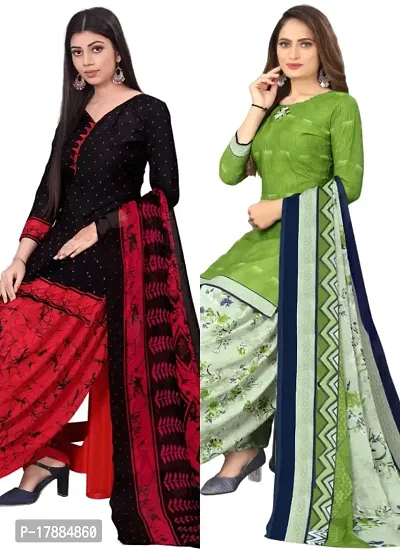 Black  Green Crepe Printed Dress Material with Dupatta For Women (Combo pack of 2)