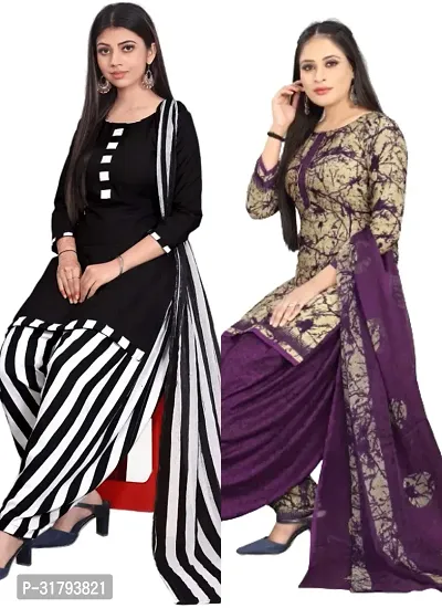 Elegant Multicoloured Cotton Printed Dress Material with Dupatta For Women (Combo Pack of 2)-thumb0