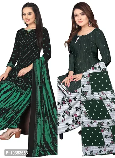 Black  Green Crepe Printed Dress Material with Dupatta For Women (Combo pack of 2)